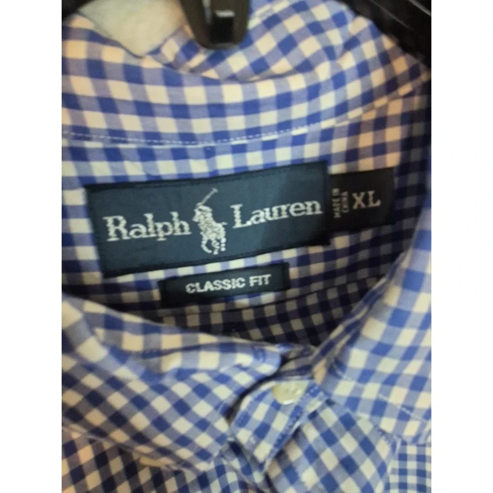 Polo Ralph Lauren Button Down Shirt Mens XL Blue White Gingham Check Cotton Pony